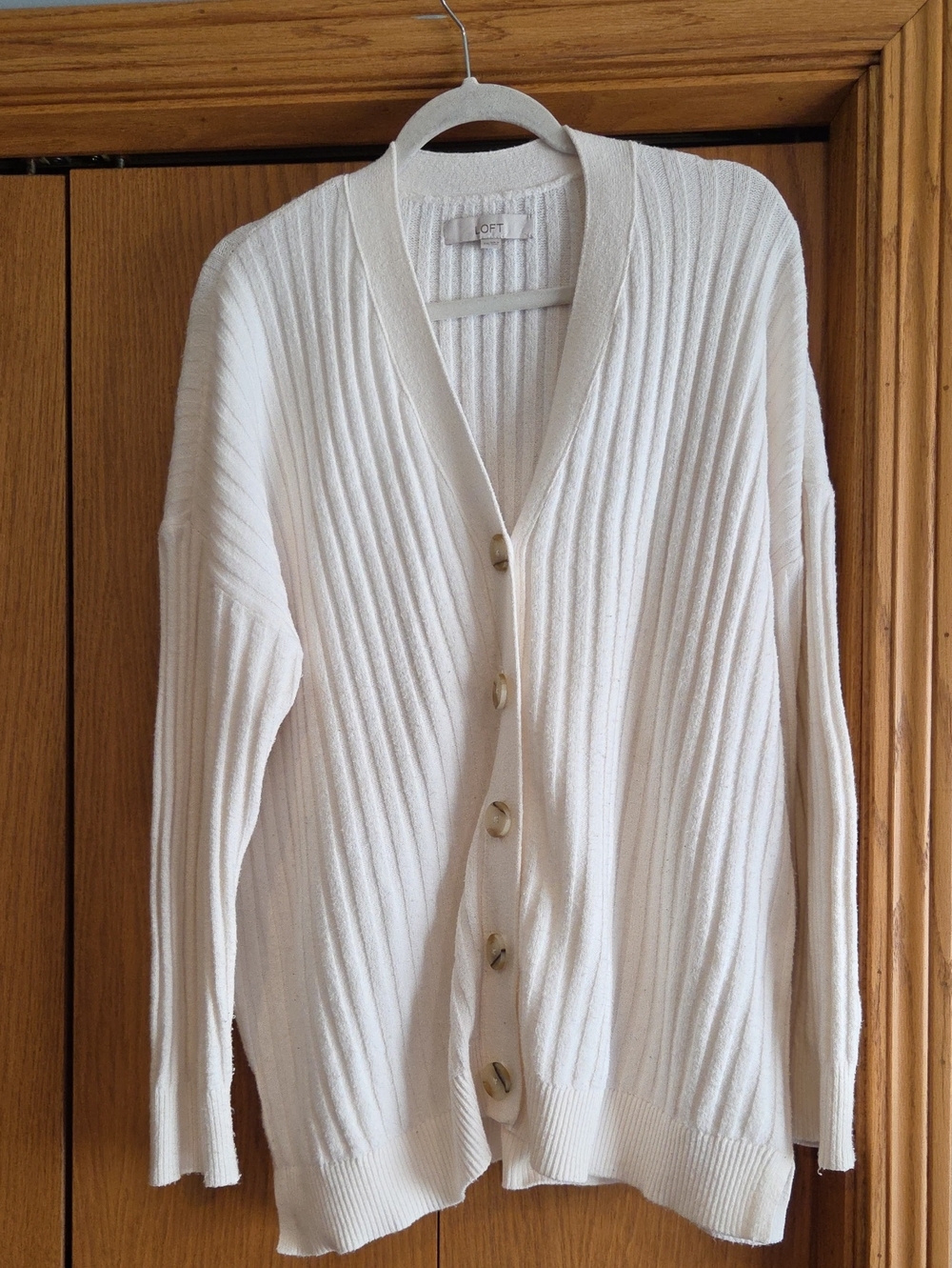 LOFT Off-White Ribbed Button-Up Women's Cardigan Size Xxl